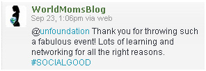 Thank you from tweet from WorldMomsBlog