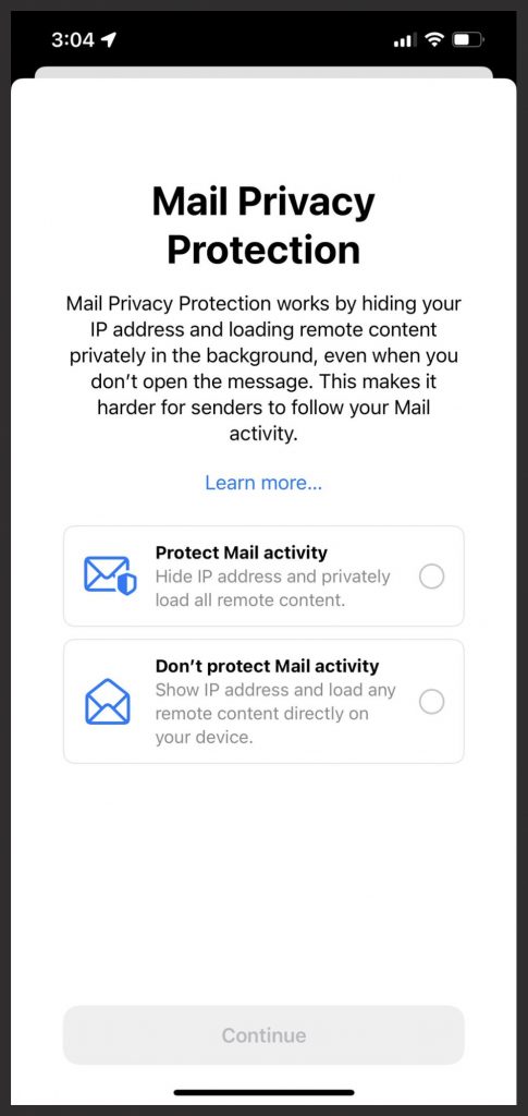 Apple email privacy protection screen shot